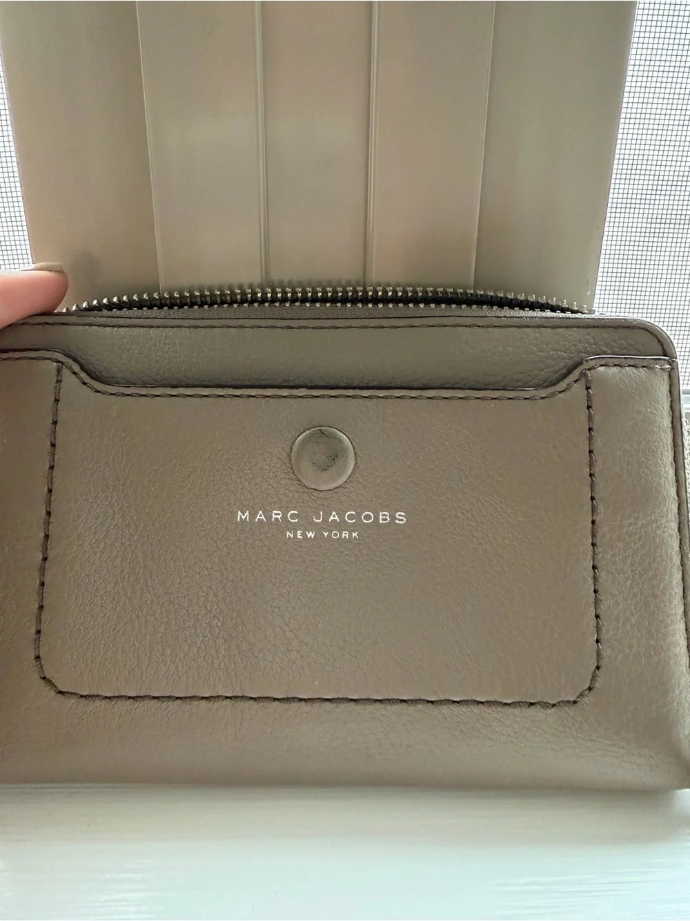 Marc Jacobs Taupe Leather Zip-Around Wristlet Wallet